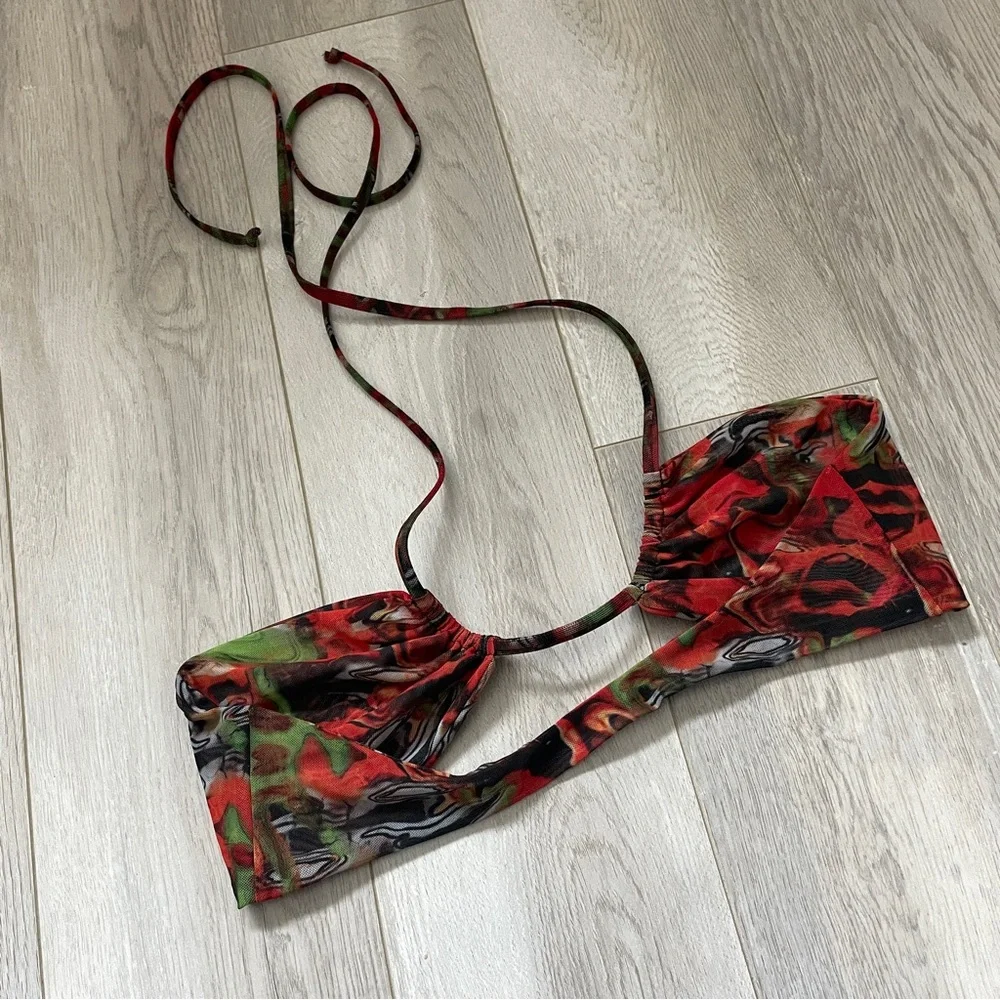 Gonza Bandeau Top loro print mesh womens Red small swim vacation abstract funky - Picture 2 of 5